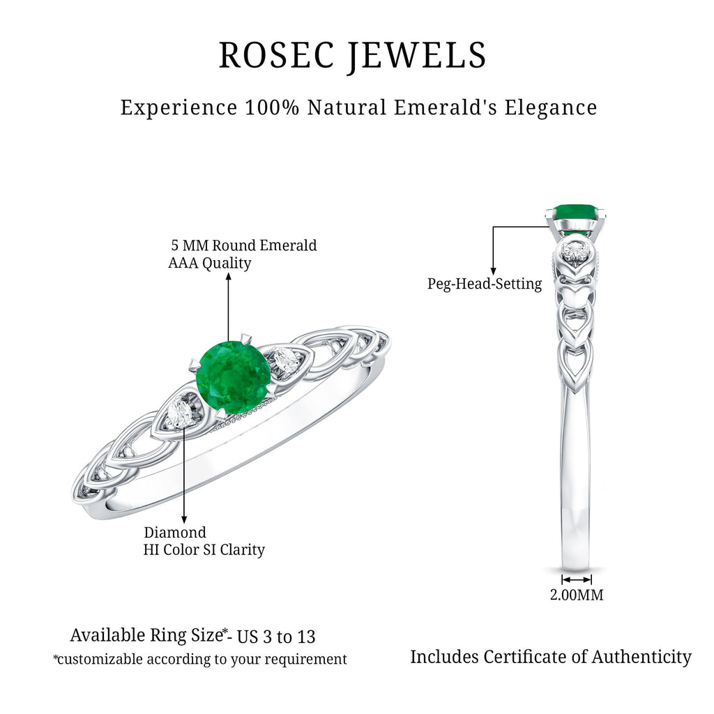 Emerald Promise Ring – Designer Diamond Emerald Ring With Unique Interlocked Band
