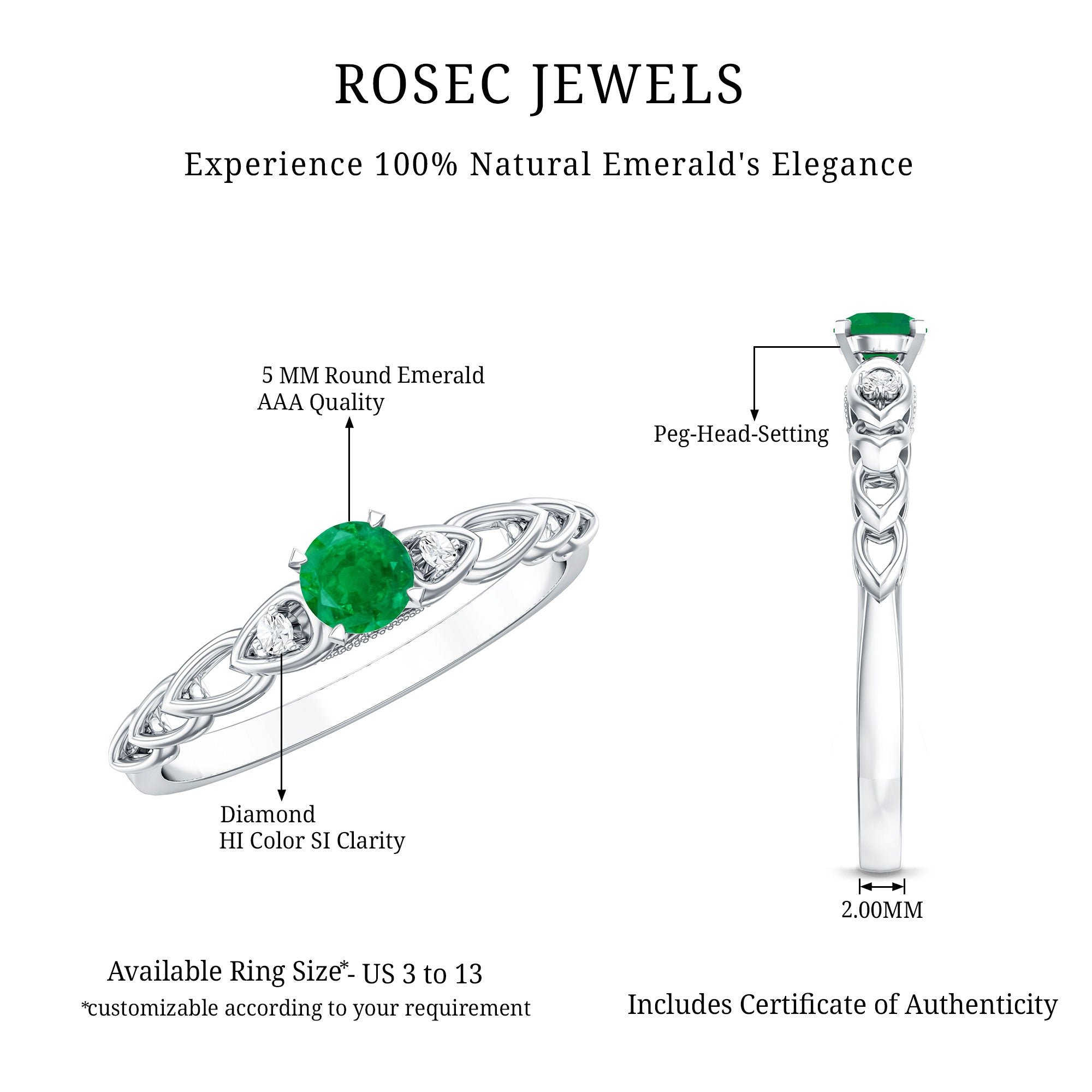 Emerald Promise Ring – Designer Diamond Emerald Ring With Unique Interlocked Band