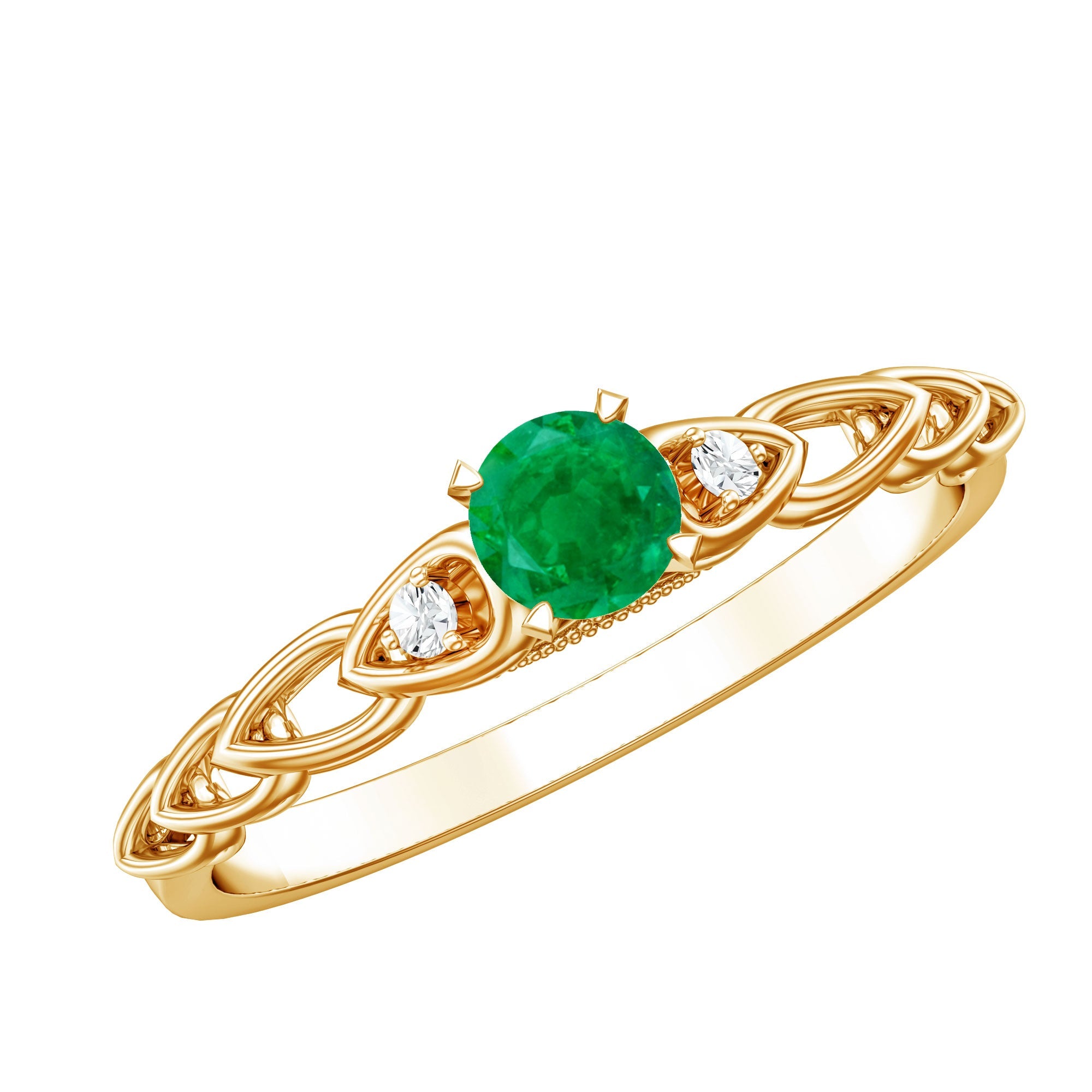 Emerald Promise Ring – Designer Diamond Emerald Ring With Unique Interlocked Band