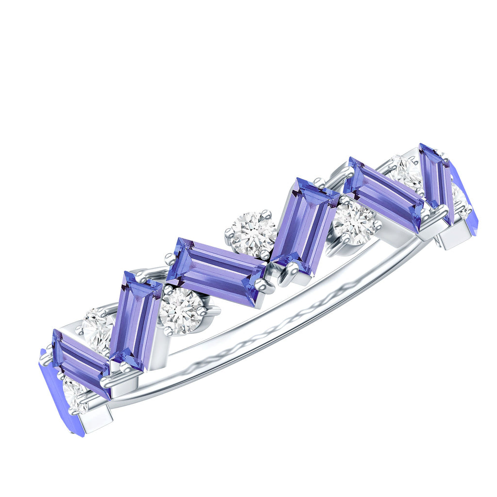 Tanzanite Eternity Ring – Half Eternity Band with Baguette Cut Tanzanite & Lab Grown Diamonds