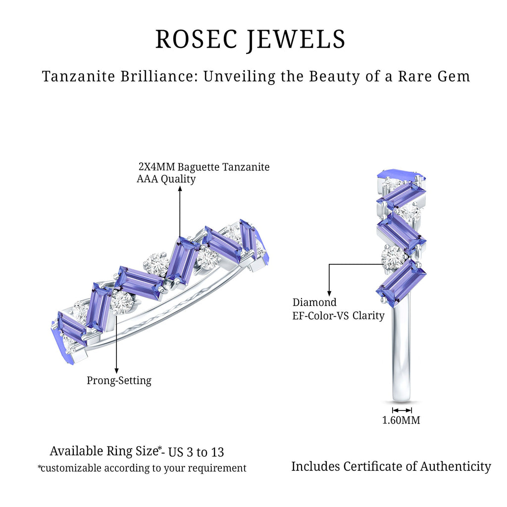 Tanzanite Eternity Ring – Half Eternity Band with Baguette Cut Tanzanite & Lab Grown Diamonds