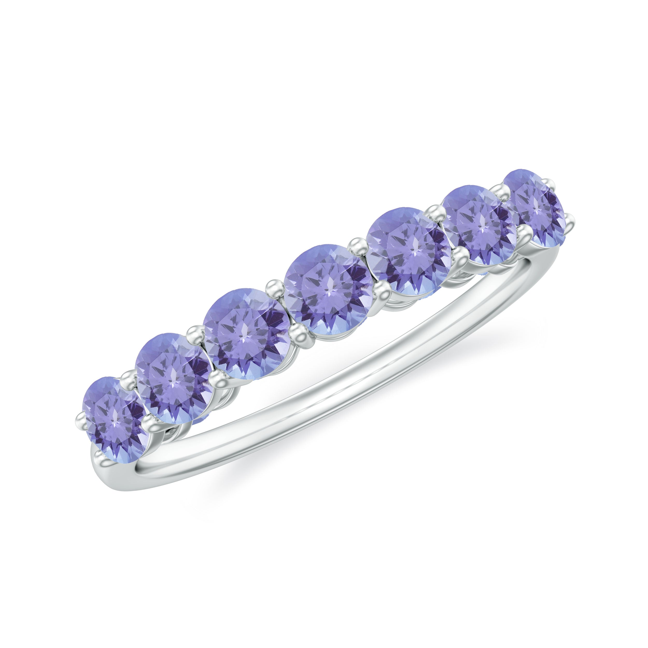 Tanzanite Half Eternity Ring – Natural Blue Gemstone, Shared Prong Setting, AAA Grade