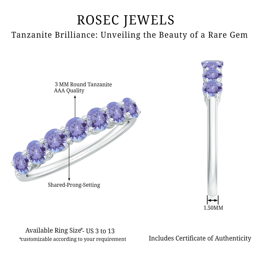 Tanzanite Half Eternity Ring – Natural Blue Gemstone, Shared Prong Setting, AAA Grade