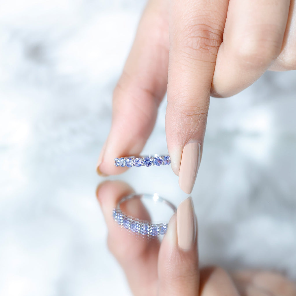 Tanzanite Half Eternity Ring – Natural Blue Gemstone, Shared Prong Setting, AAA Grade