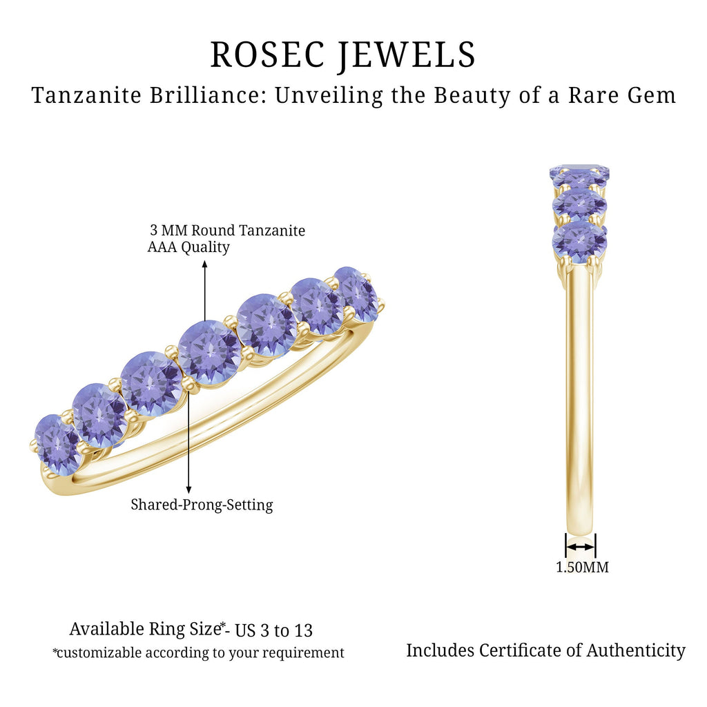 Tanzanite Half Eternity Ring – Natural Blue Gemstone, Shared Prong Setting, AAA Grade