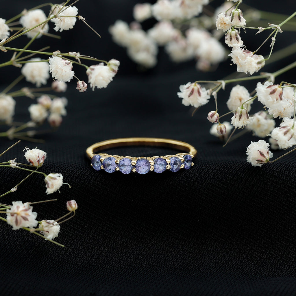 Tanzanite Half Eternity Ring – Natural Blue Gemstone, Shared Prong Setting, AAA Grade