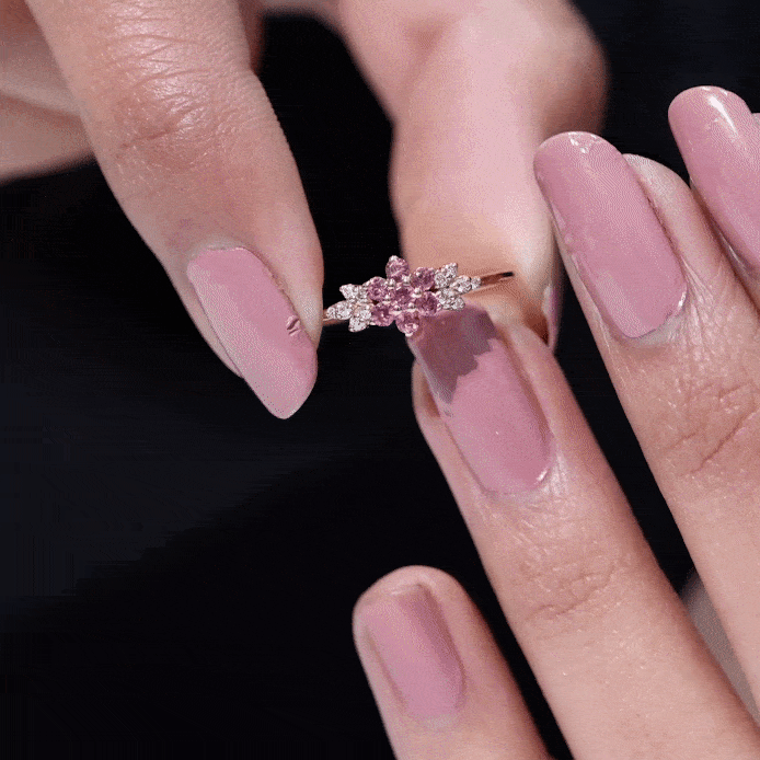 Pink Tourmaline Ring – Elegant Flower Cluster Diamond Promise Ring with AAA Quality