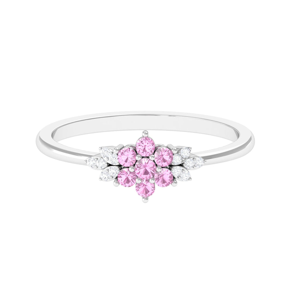 Pink Tourmaline Ring – Elegant Flower Cluster Diamond Promise Ring with AAA Quality