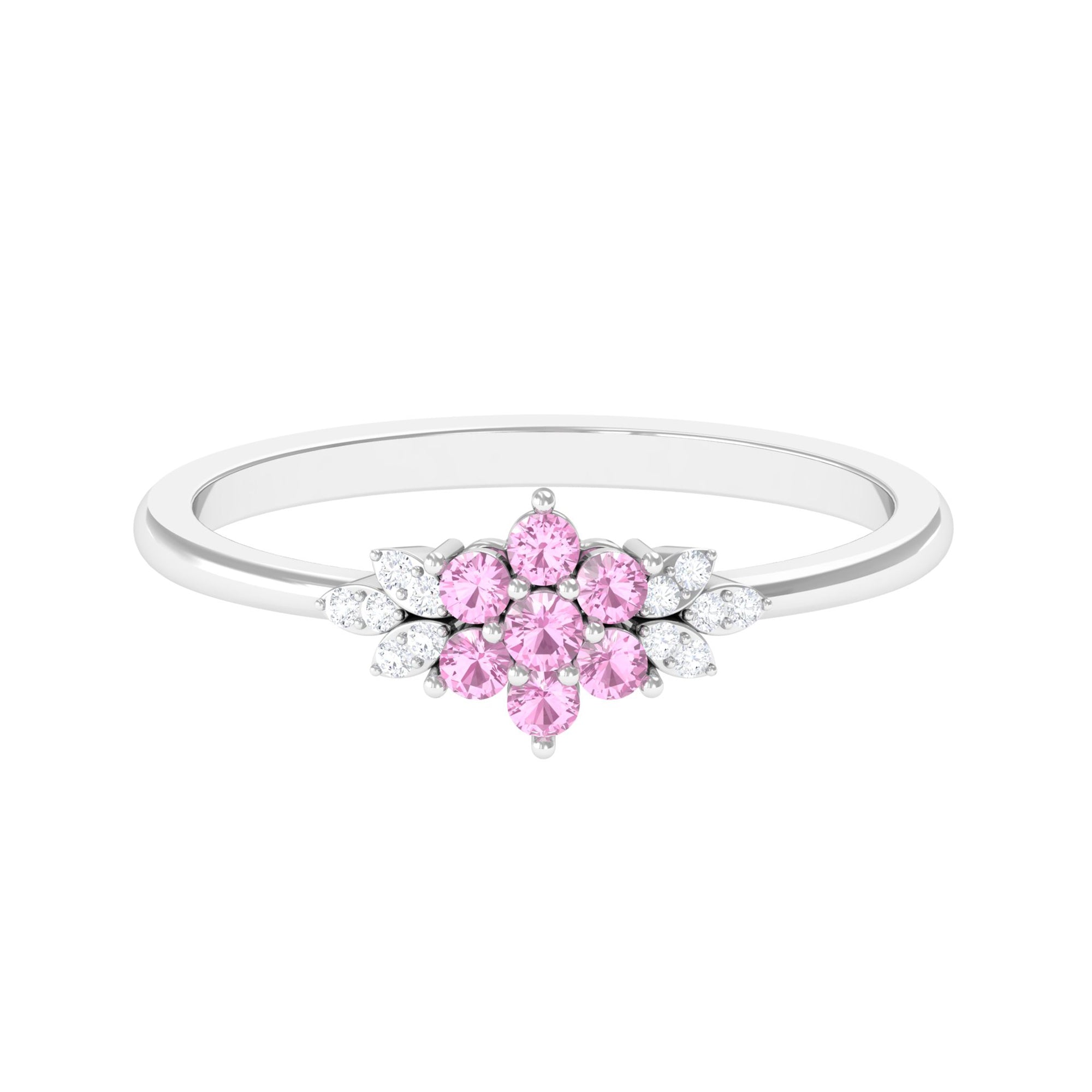 Pink Tourmaline Ring – Elegant Flower Cluster Diamond Promise Ring with AAA Quality