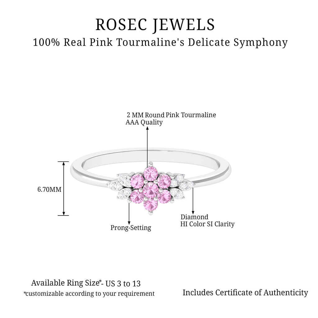 Pink Tourmaline Ring – Elegant Flower Cluster Diamond Promise Ring with AAA Quality