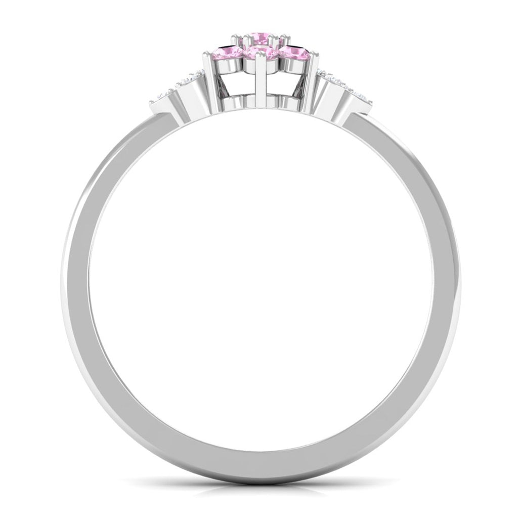 Pink Tourmaline Ring – Elegant Flower Cluster Diamond Promise Ring with AAA Quality
