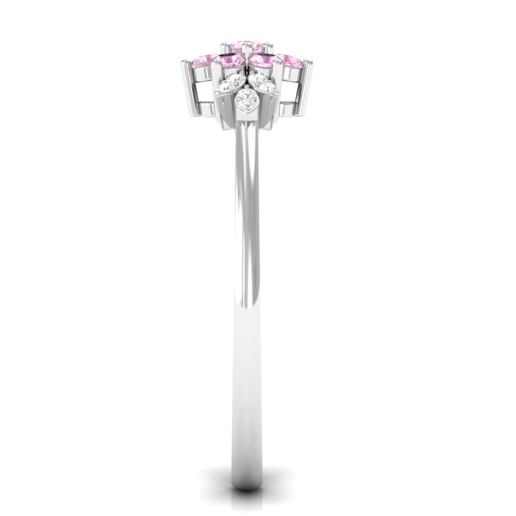 Pink Tourmaline Ring – Elegant Flower Cluster Diamond Promise Ring with AAA Quality