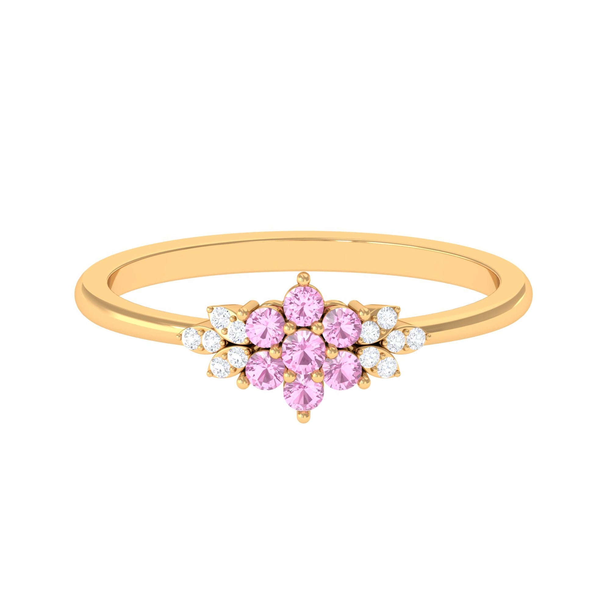 Pink Tourmaline Ring – Elegant Flower Cluster Diamond Promise Ring with AAA Quality