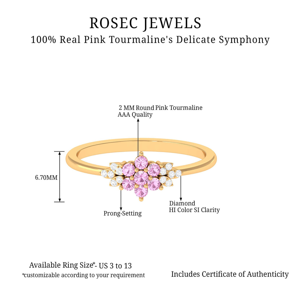 Pink Tourmaline Ring – Elegant Flower Cluster Diamond Promise Ring with AAA Quality