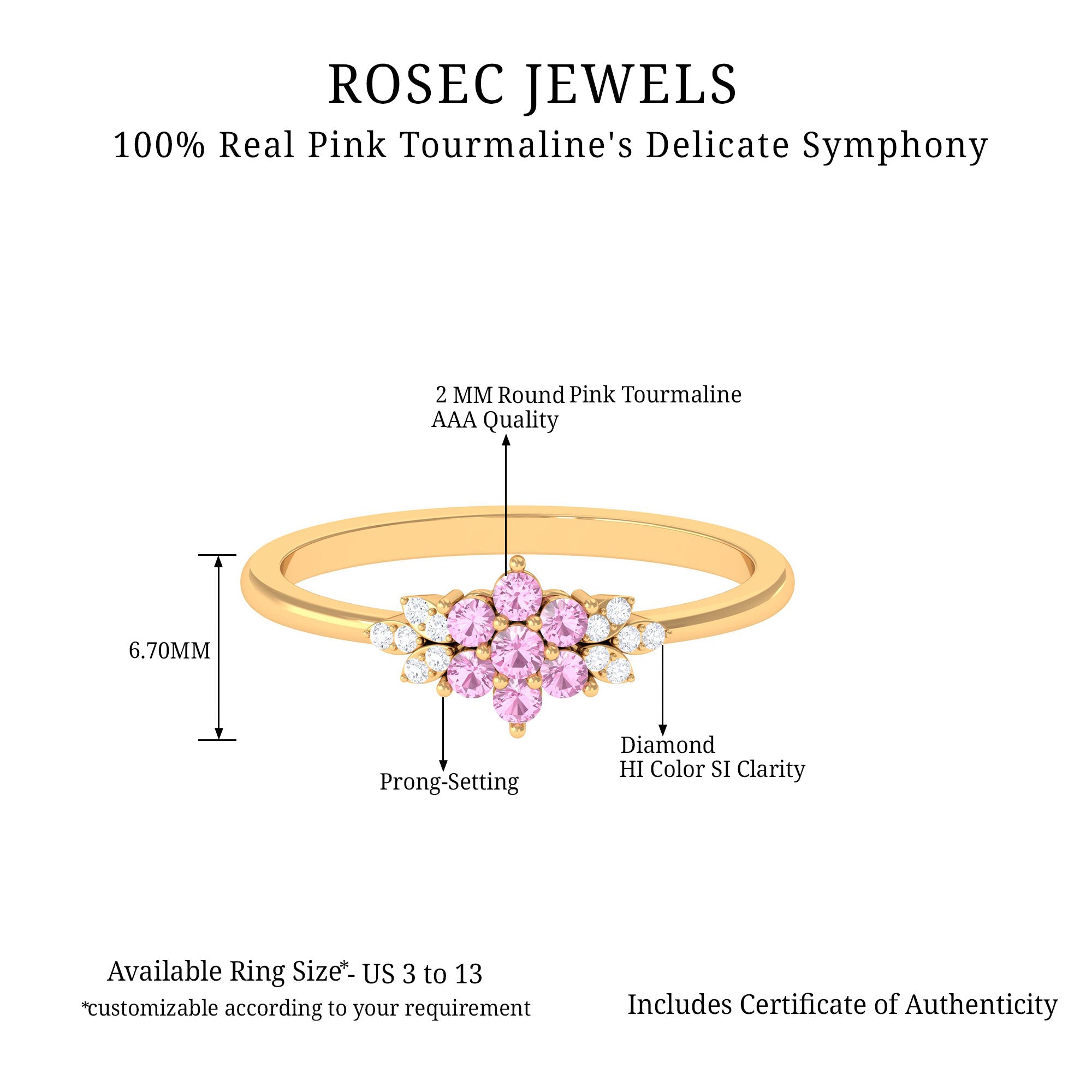 Pink Tourmaline Ring – Elegant Flower Cluster Diamond Promise Ring with AAA Quality