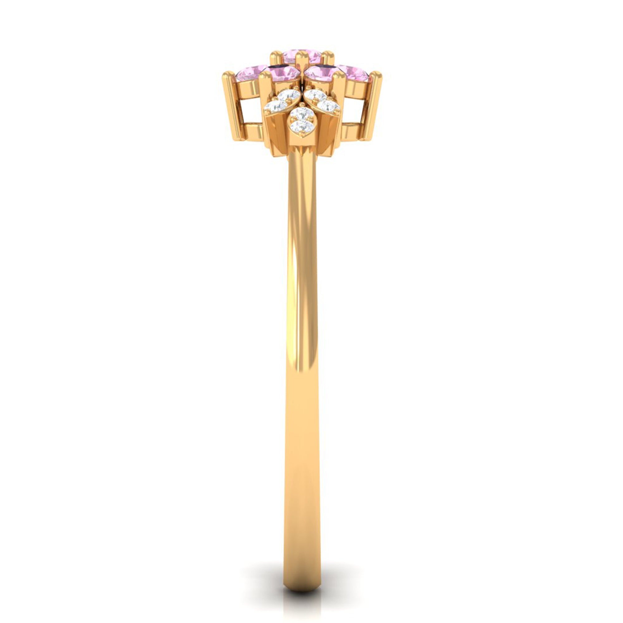 Pink Tourmaline Ring – Elegant Flower Cluster Diamond Promise Ring with AAA Quality