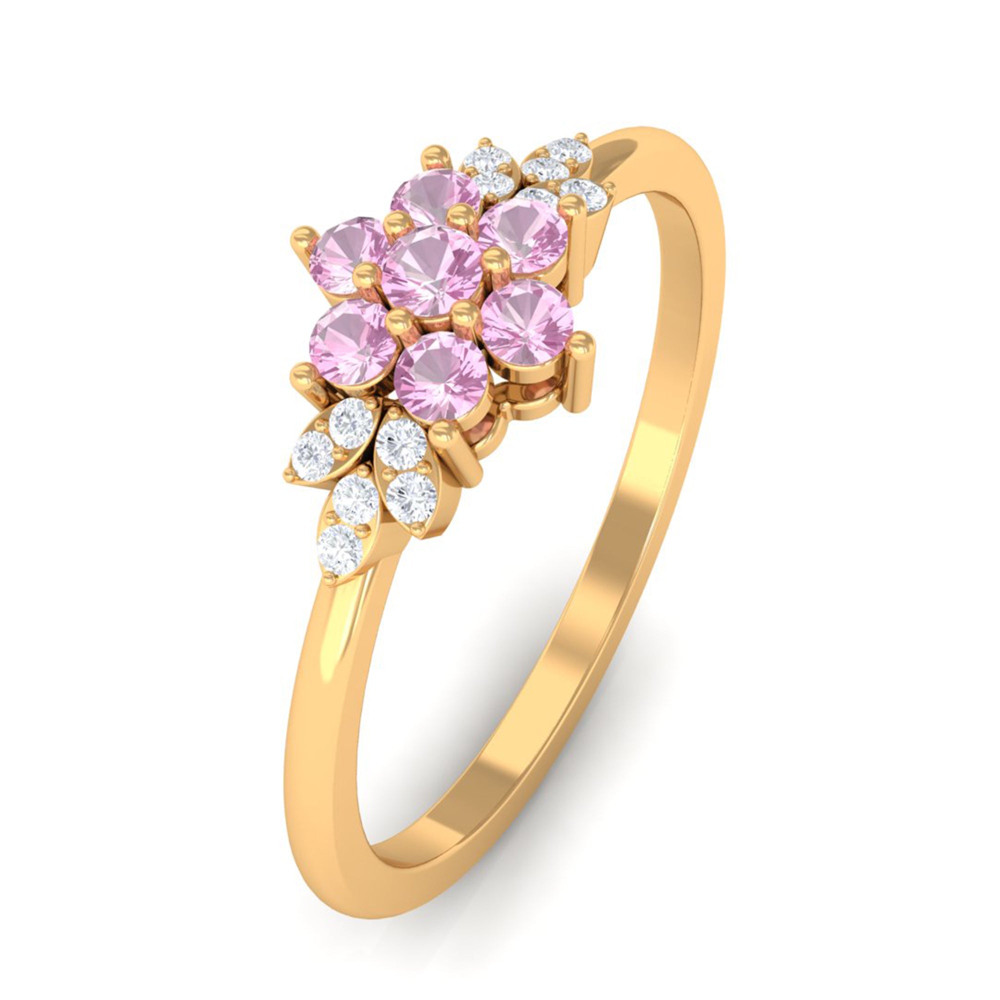 Pink Tourmaline Ring – Elegant Flower Cluster Diamond Promise Ring with AAA Quality