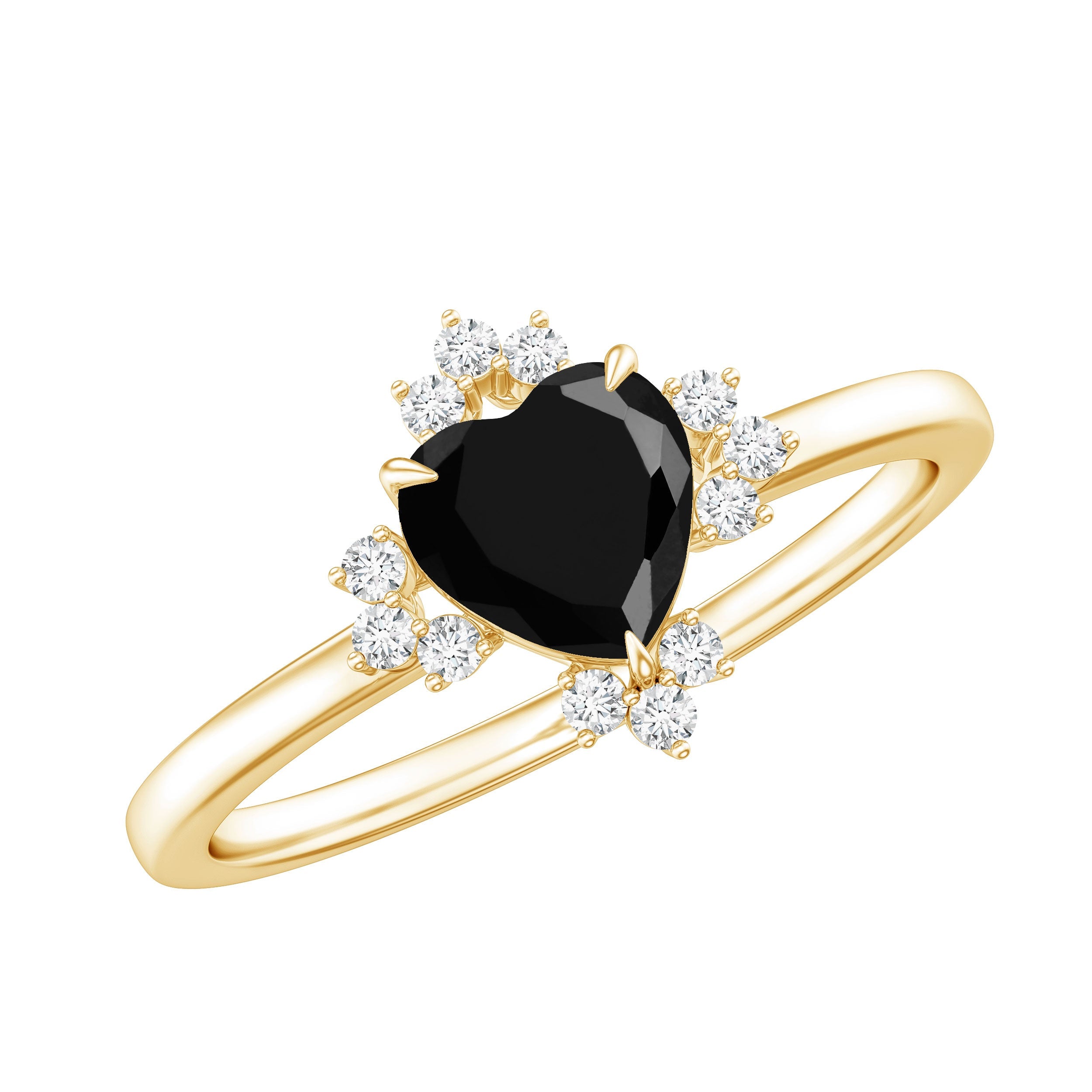 2 Carat Heart Shape Black Onyx Solitaire Engagement Ring with Diamond Accent