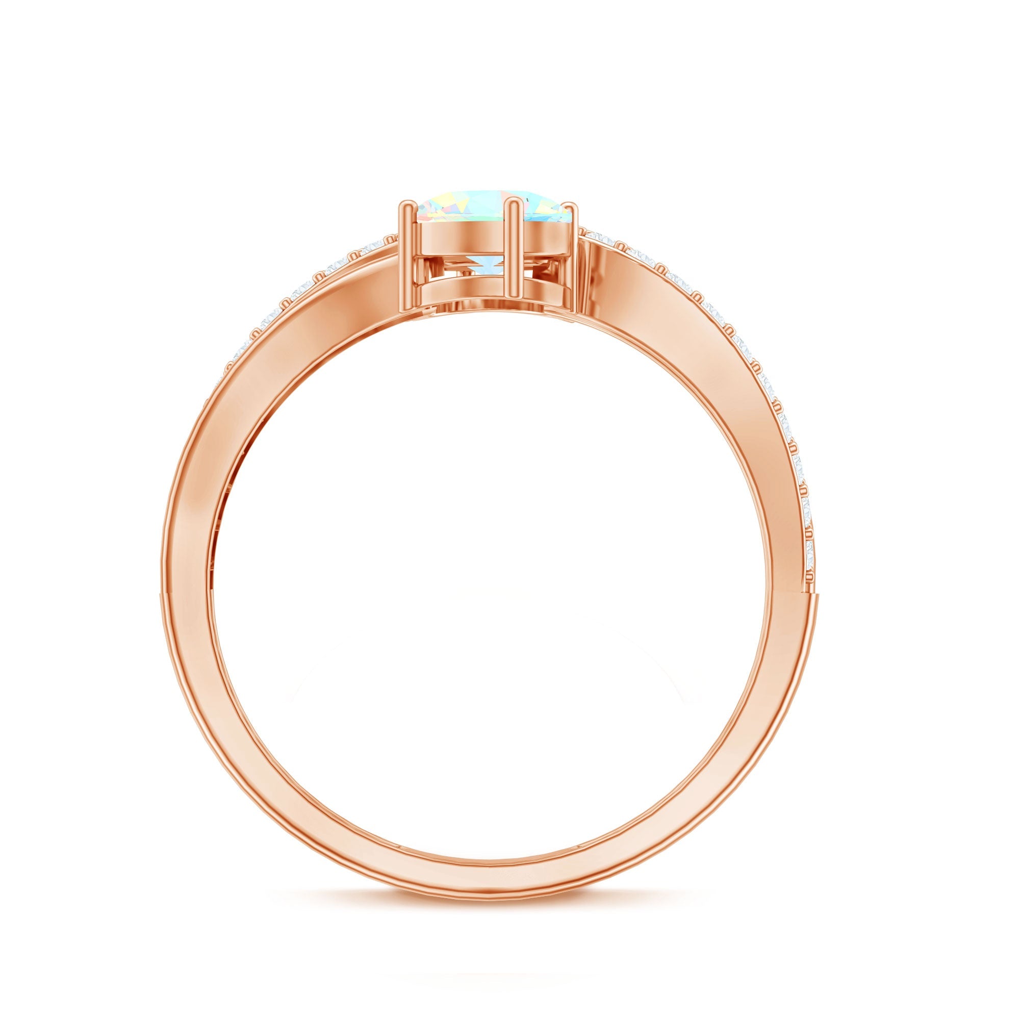 Natural Oval Ethiopian Opal Diamond Toi Et Moi Engagement Ring with Bypass Shank