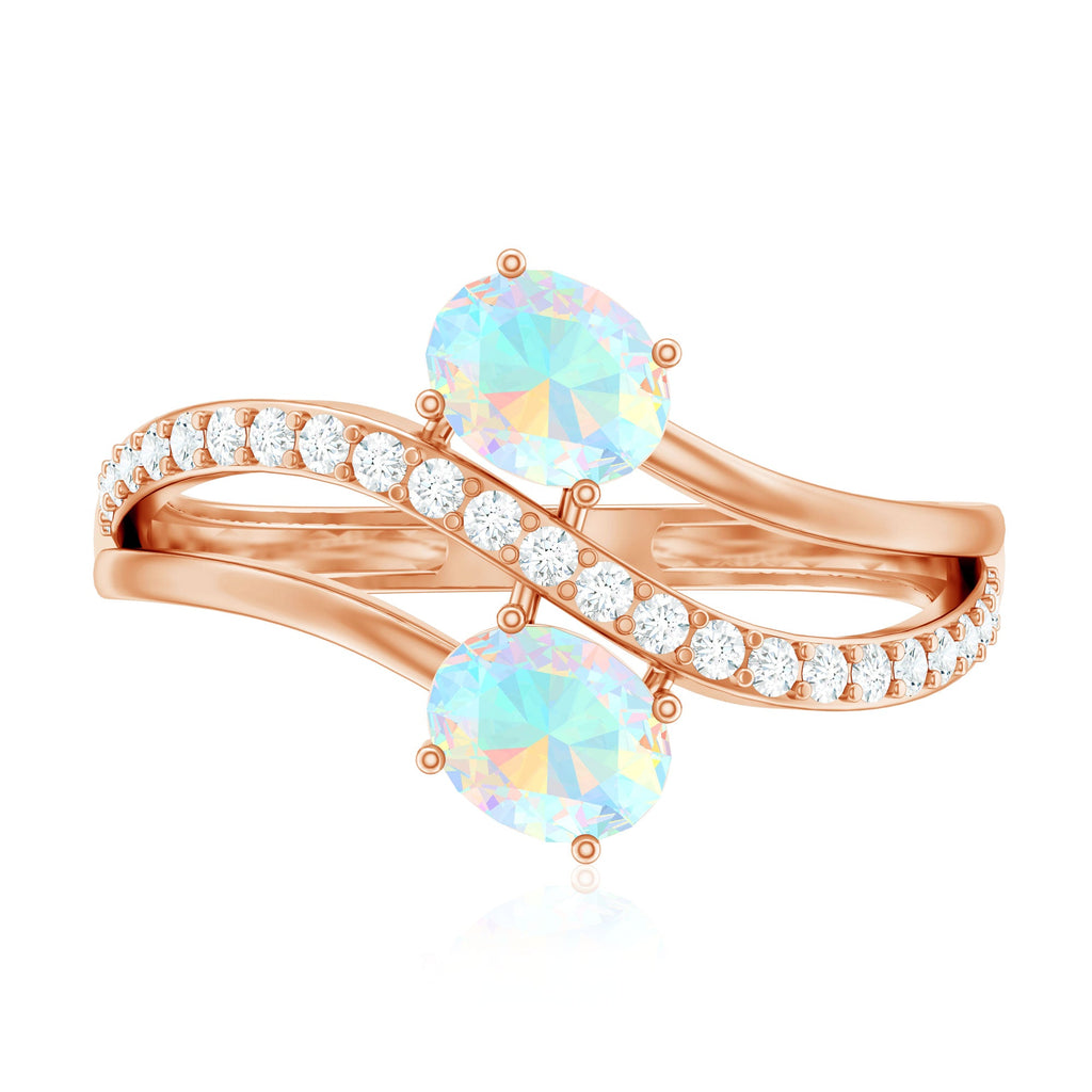 Natural Oval Ethiopian Opal Diamond Toi Et Moi Engagement Ring with Bypass Shank
