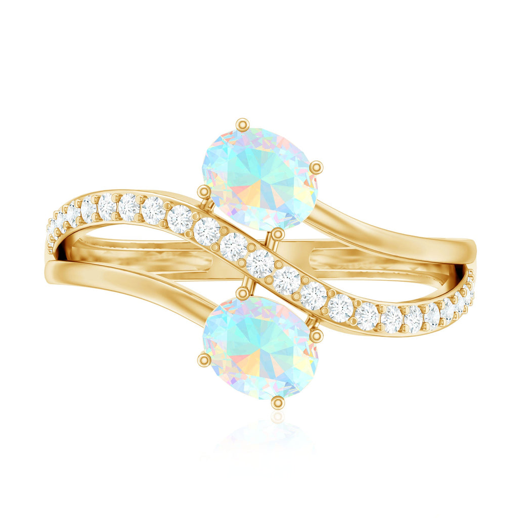 Natural Oval Ethiopian Opal Diamond Toi Et Moi Engagement Ring with Bypass Shank