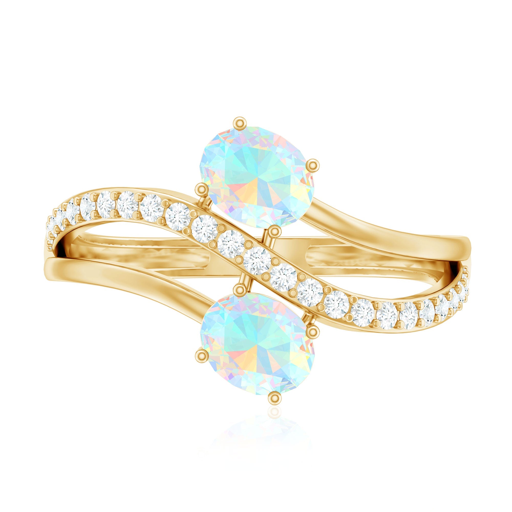 Natural Oval Ethiopian Opal Diamond Toi Et Moi Engagement Ring with Bypass Shank
