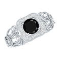 Natural Black Spinel Retro Engagement Ring with Diamond