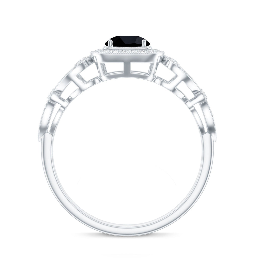 Natural Black Spinel Retro Engagement Ring with Diamond