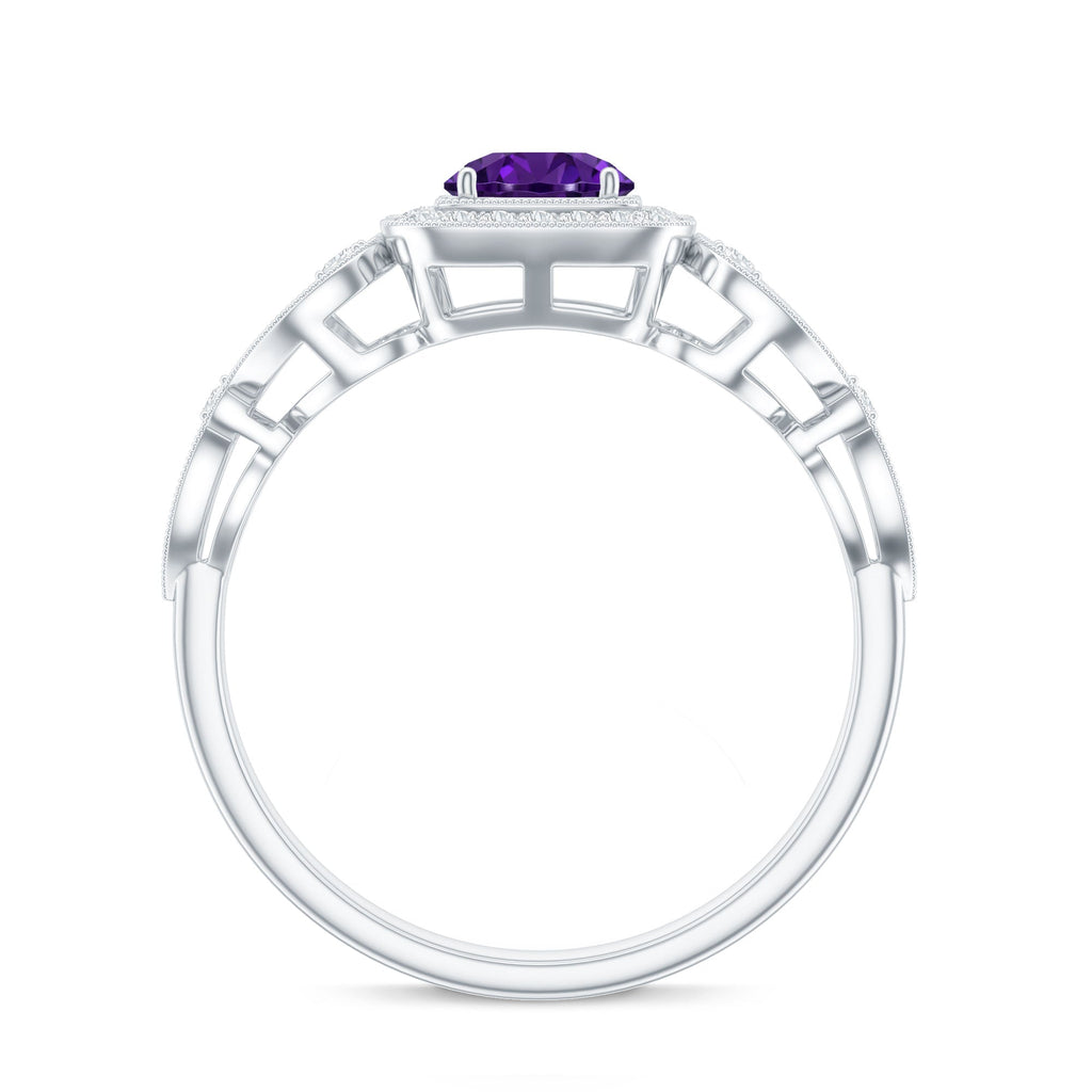 Vintage Inspired Real Amethyst Engagement Ring with Diamond