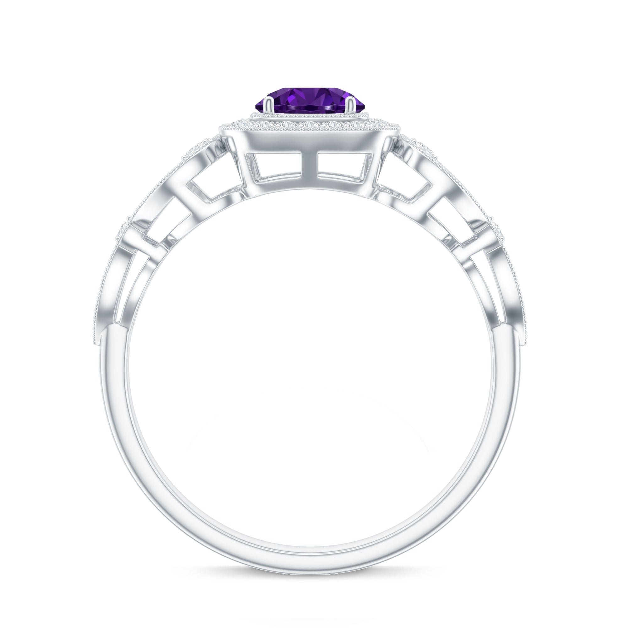 Vintage Inspired Real Amethyst Engagement Ring with Diamond