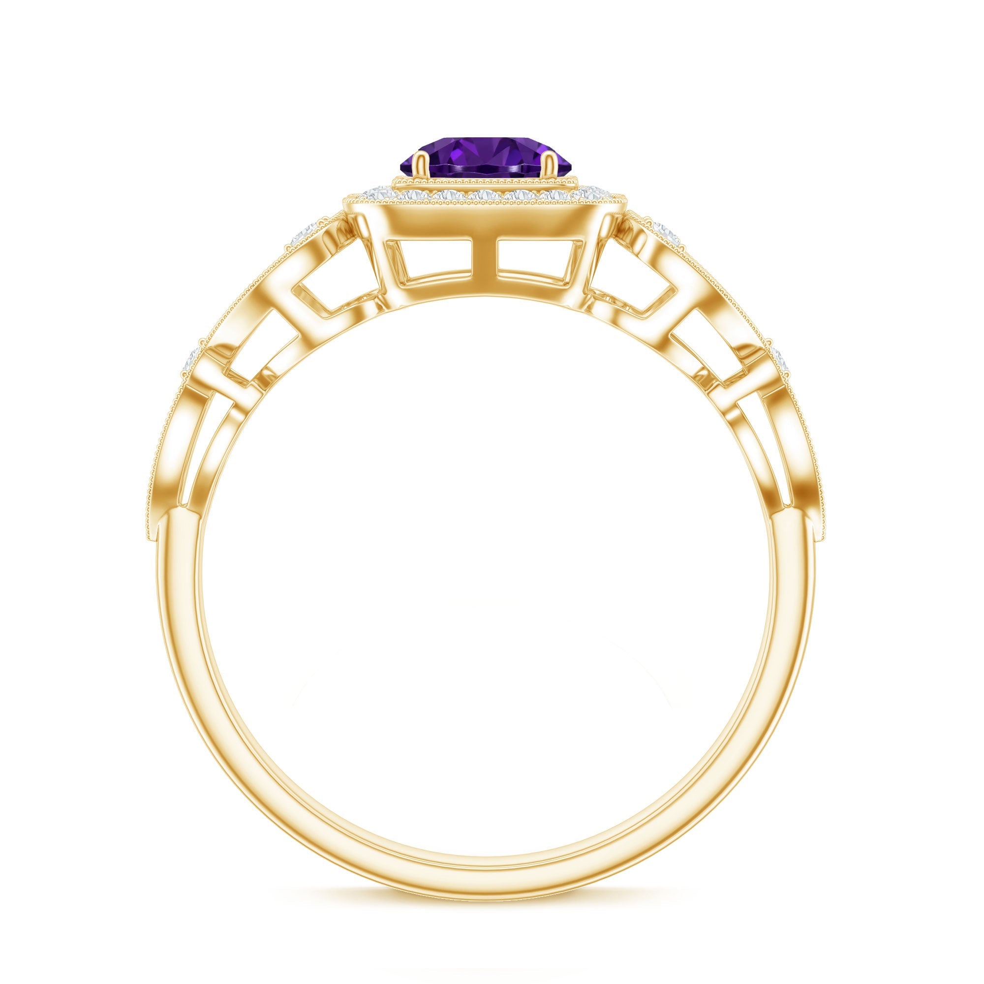 Vintage Inspired Real Amethyst Engagement Ring with Diamond