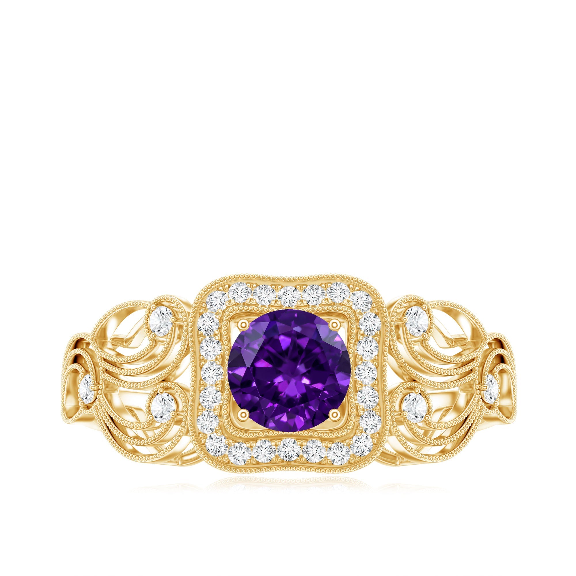 Vintage Inspired Real Amethyst Engagement Ring with Diamond