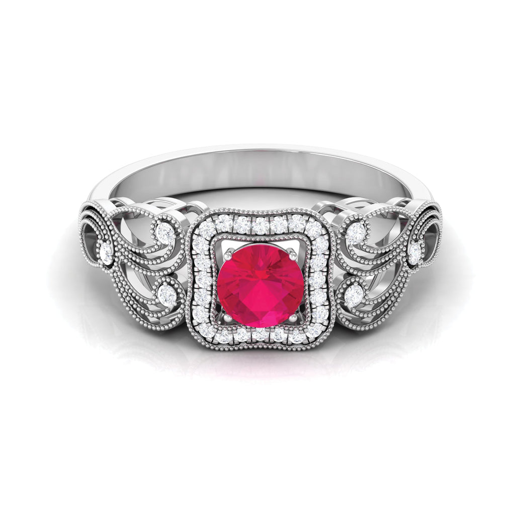 Vintage Ruby Engagement Ring – AAA Quality Diamond Accent With Milgrain Detail