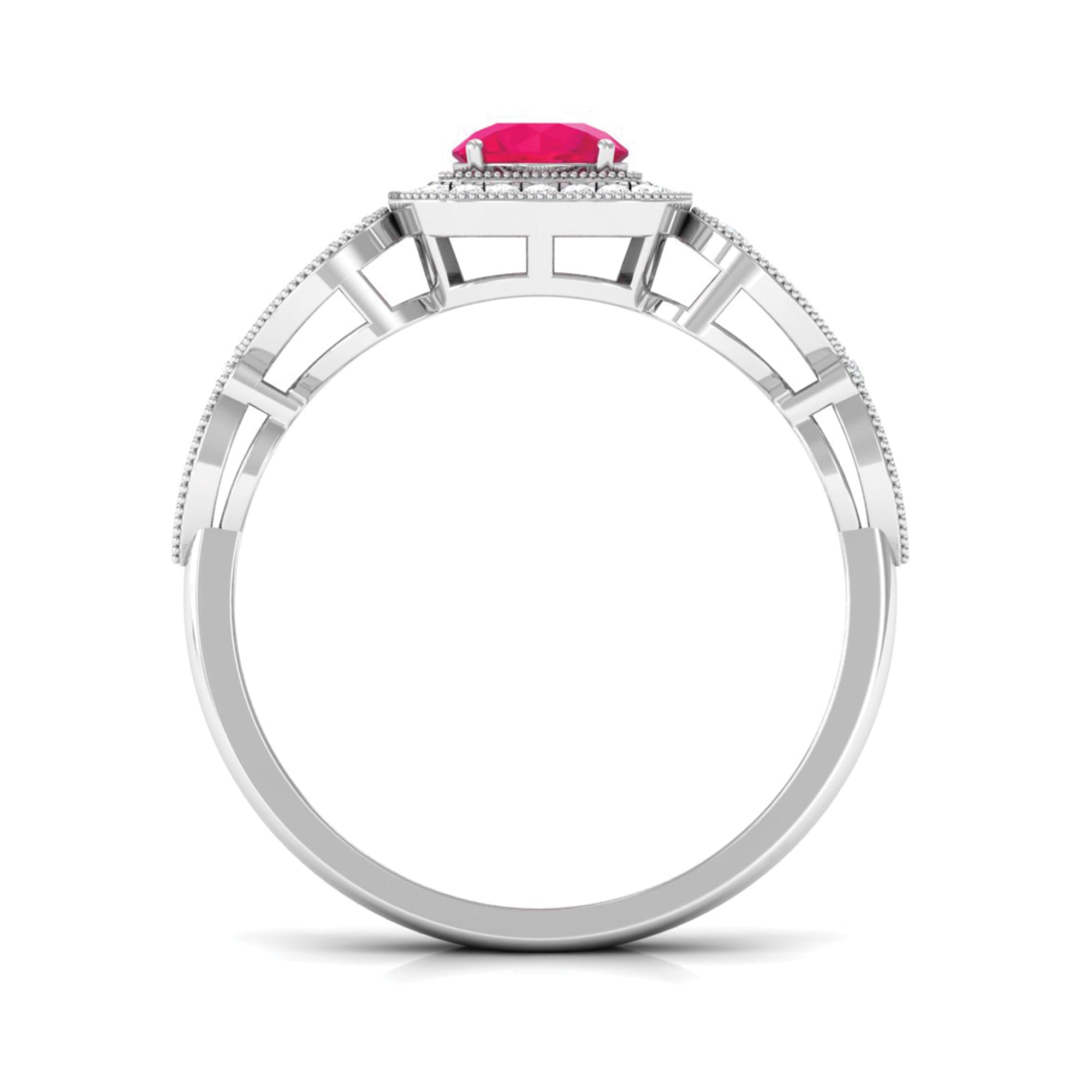 Vintage Ruby Engagement Ring – AAA Quality Diamond Accent With Milgrain Detail