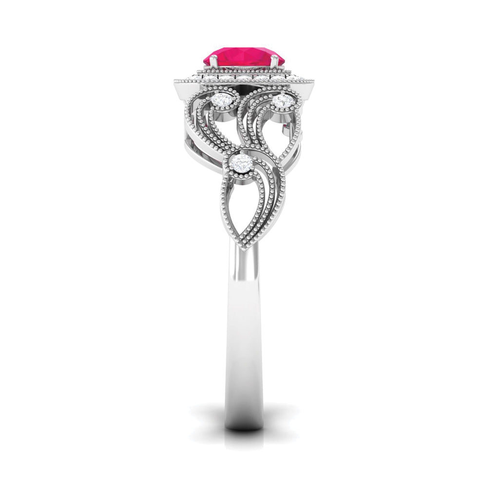 Vintage Ruby Engagement Ring – AAA Quality Diamond Accent With Milgrain Detail
