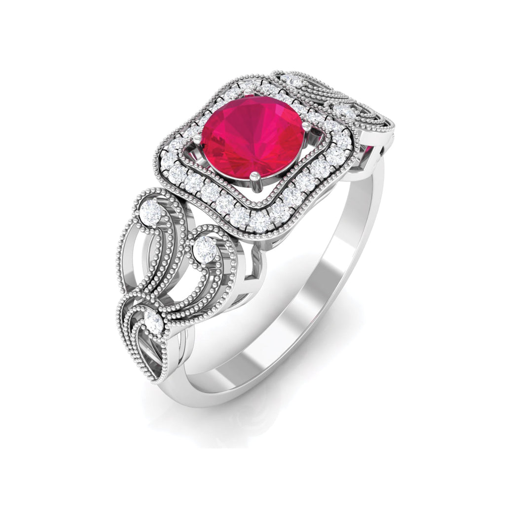 Vintage Ruby Engagement Ring – AAA Quality Diamond Accent With Milgrain Detail