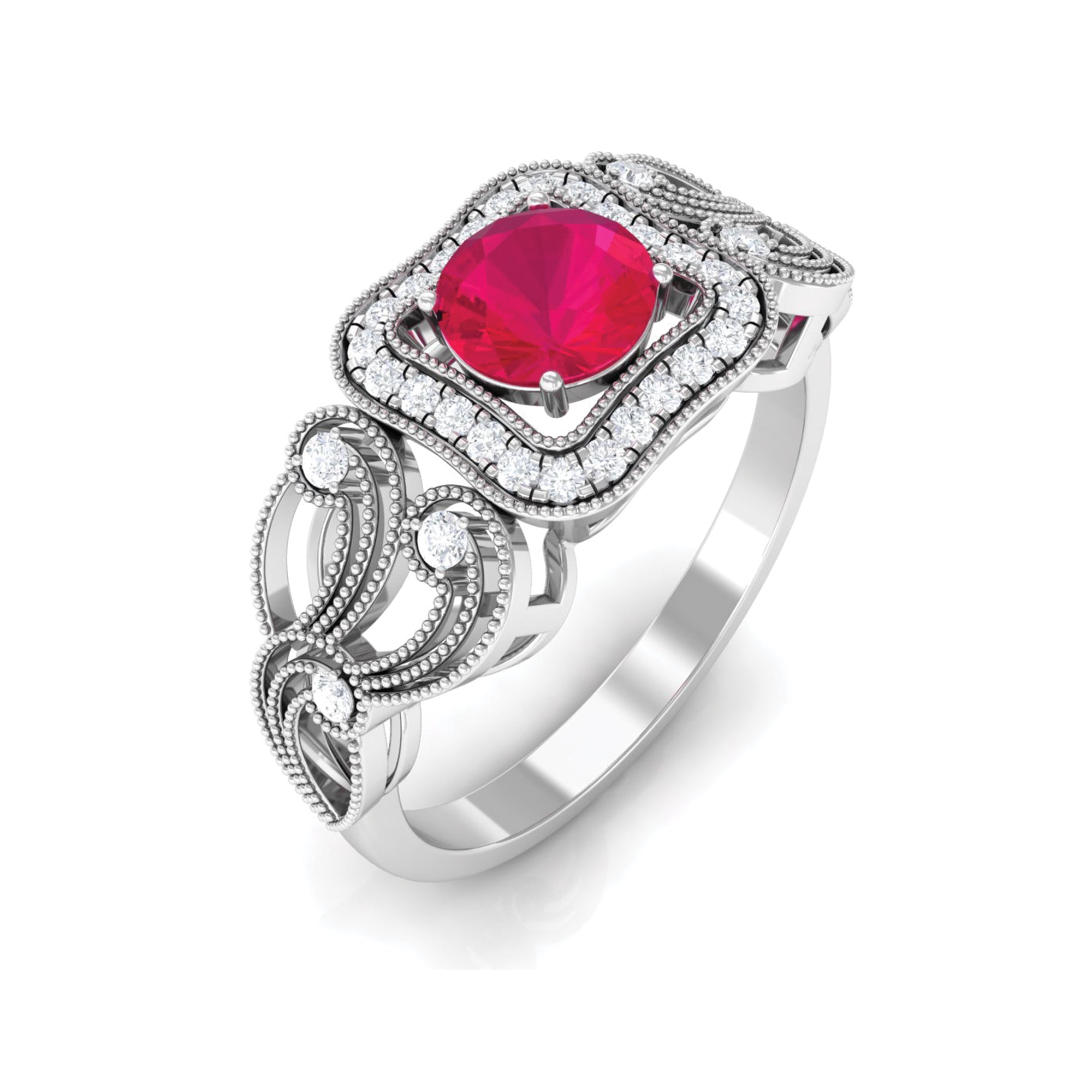 Vintage Ruby Engagement Ring – AAA Quality Diamond Accent With Milgrain Detail