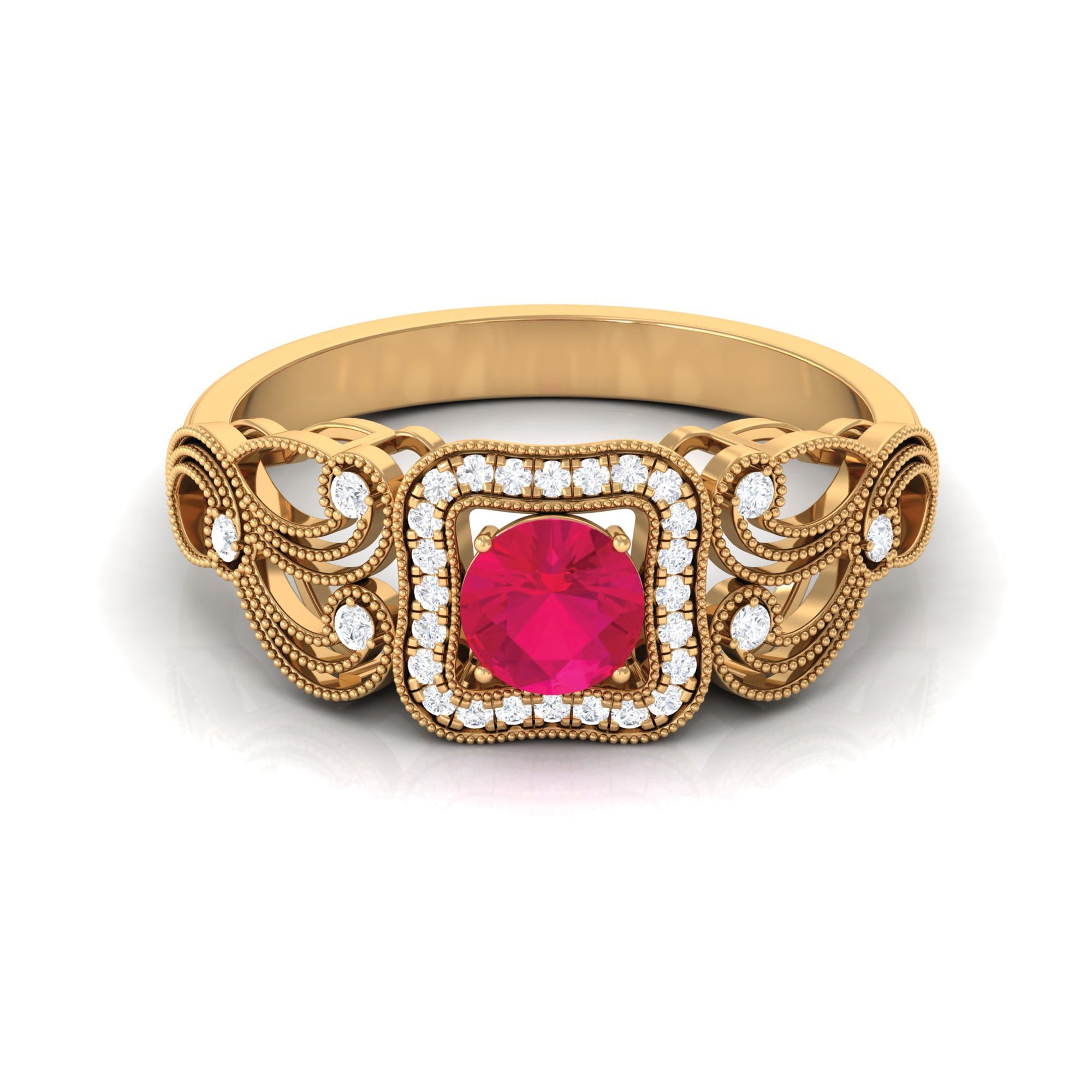 Vintage Ruby Engagement Ring – AAA Quality Diamond Accent With Milgrain Detail