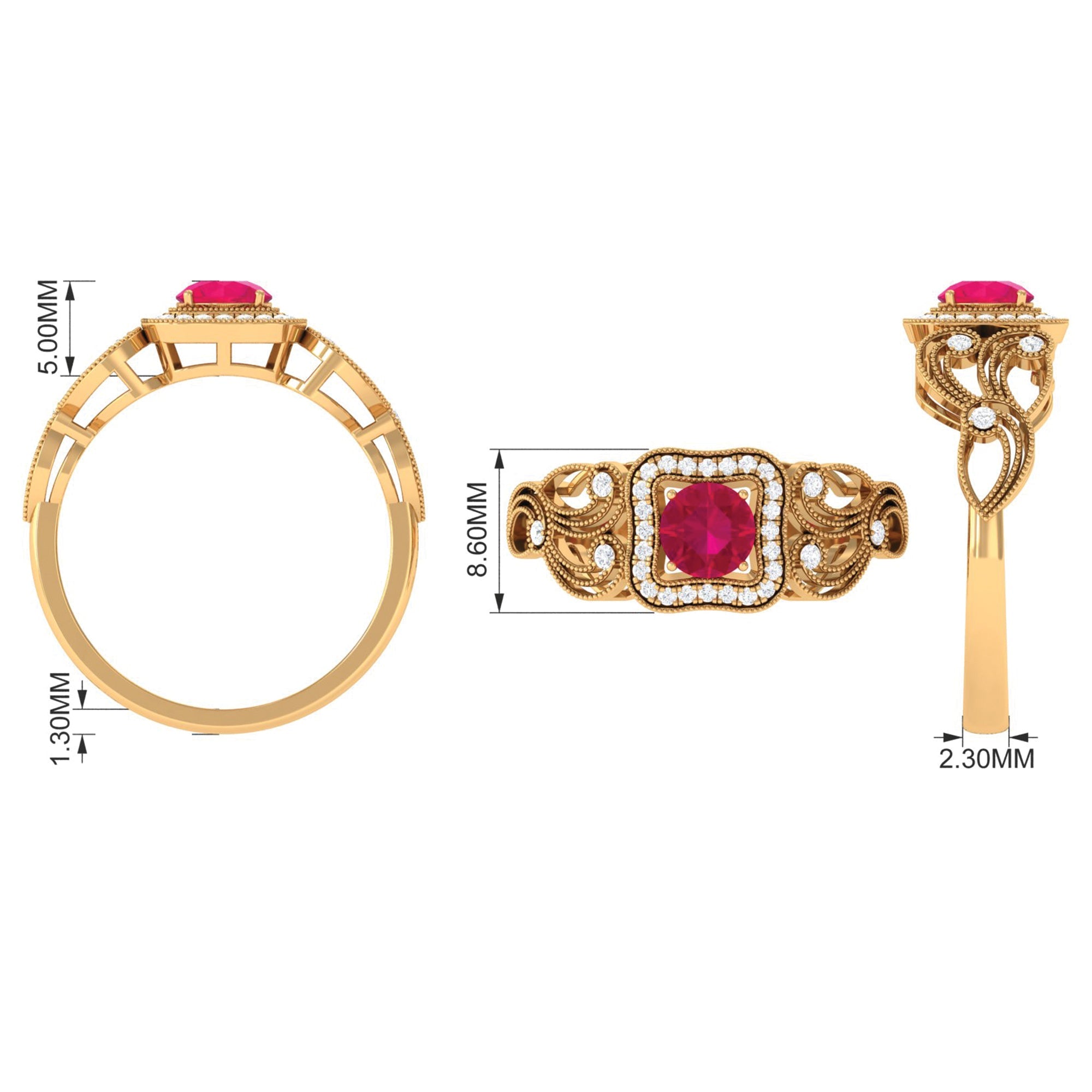 Vintage Ruby Engagement Ring – AAA Quality Diamond Accent With Milgrain Detail