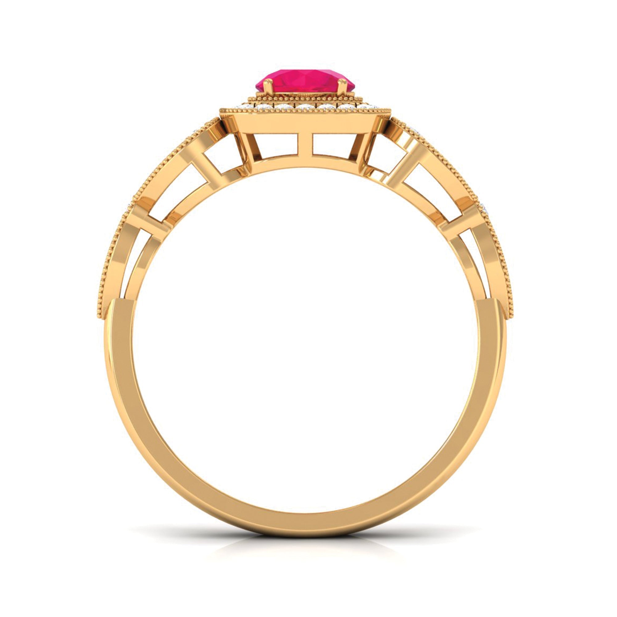 Vintage Ruby Engagement Ring – AAA Quality Diamond Accent With Milgrain Detail