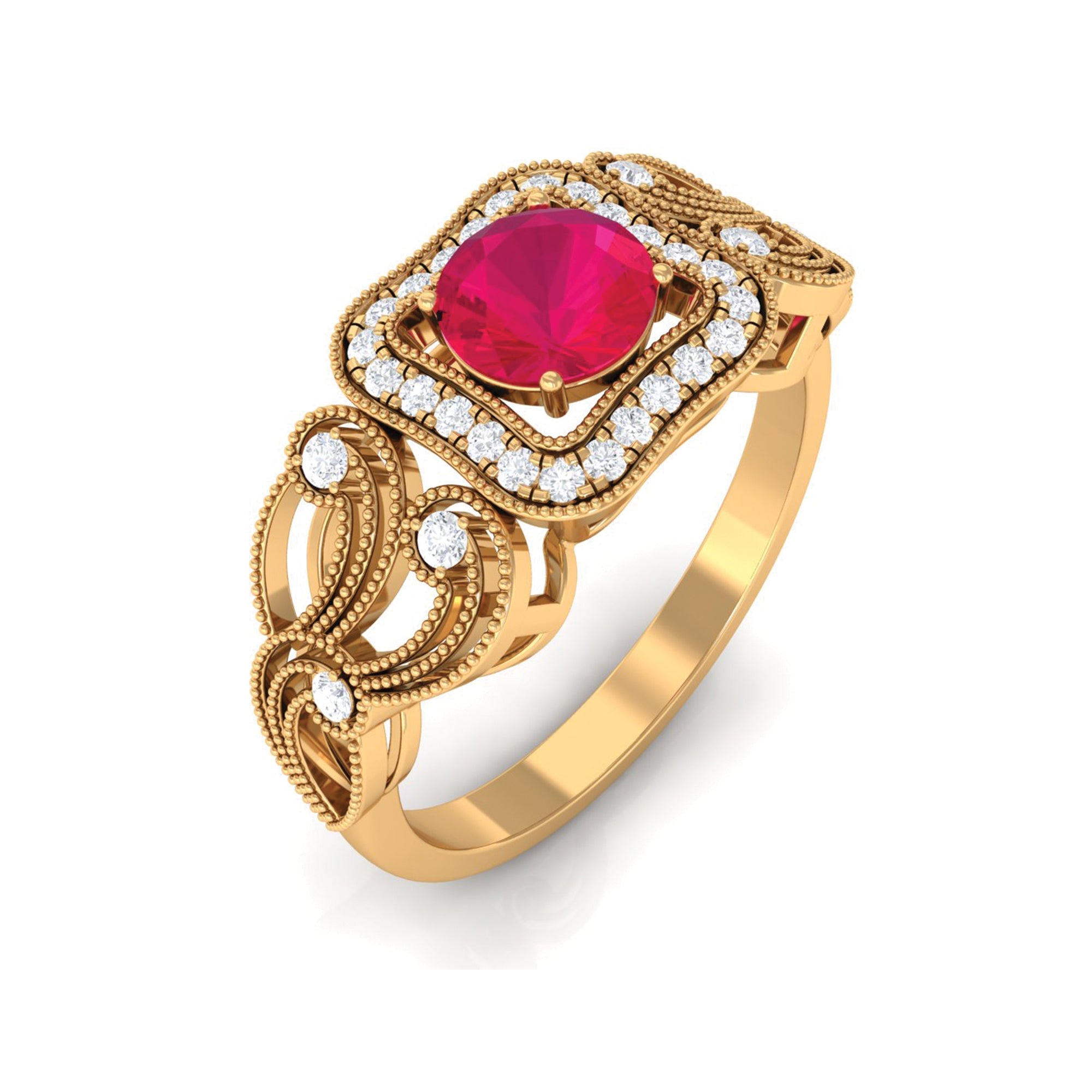 Vintage Ruby Engagement Ring – AAA Quality Diamond Accent With Milgrain Detail