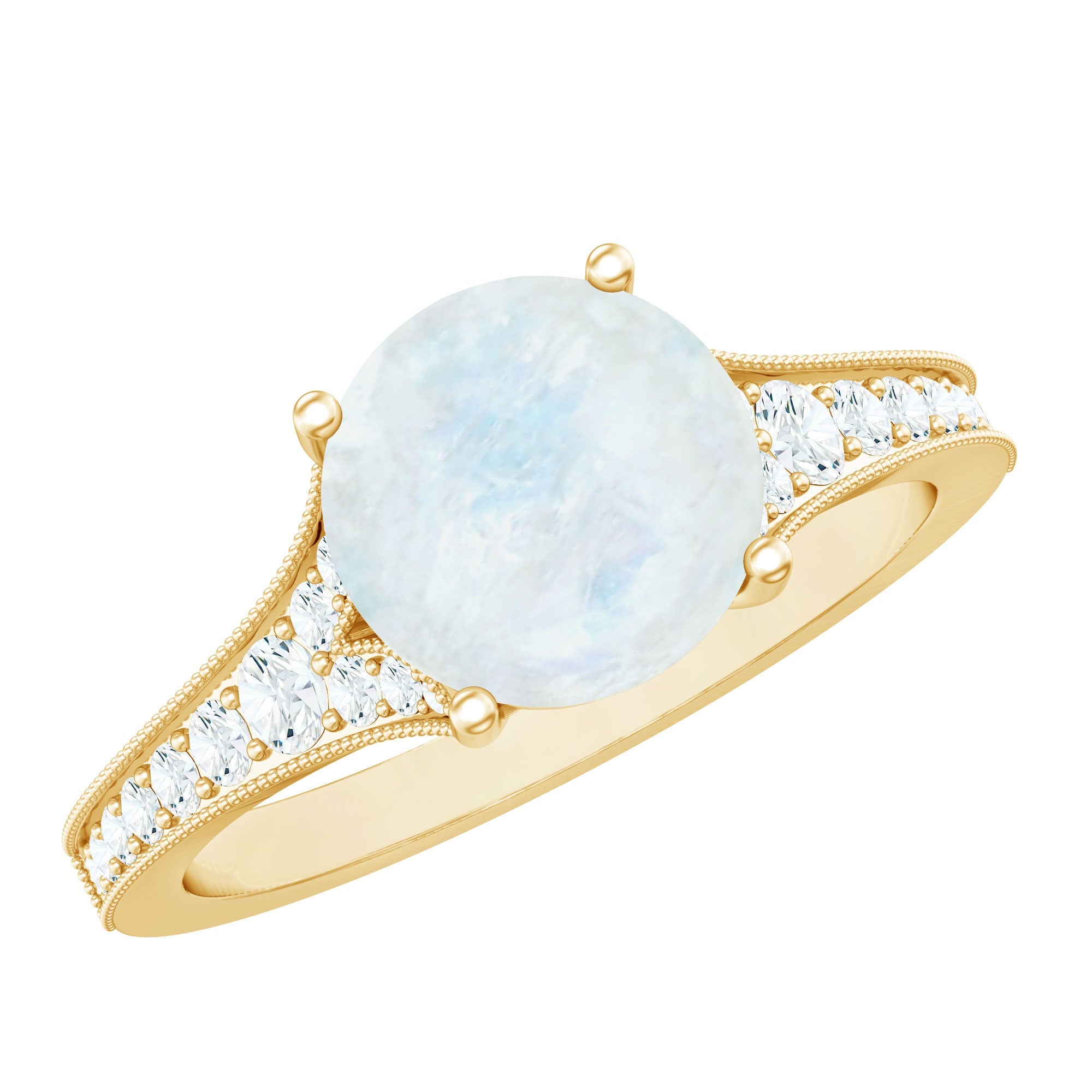 Moonstone Engagement Ring – Designer Classic Band with Diamond Side Stones
