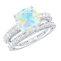 Certified Natural Ethiopian Opal Cushion Cut Engagement Ring with Wedding Band