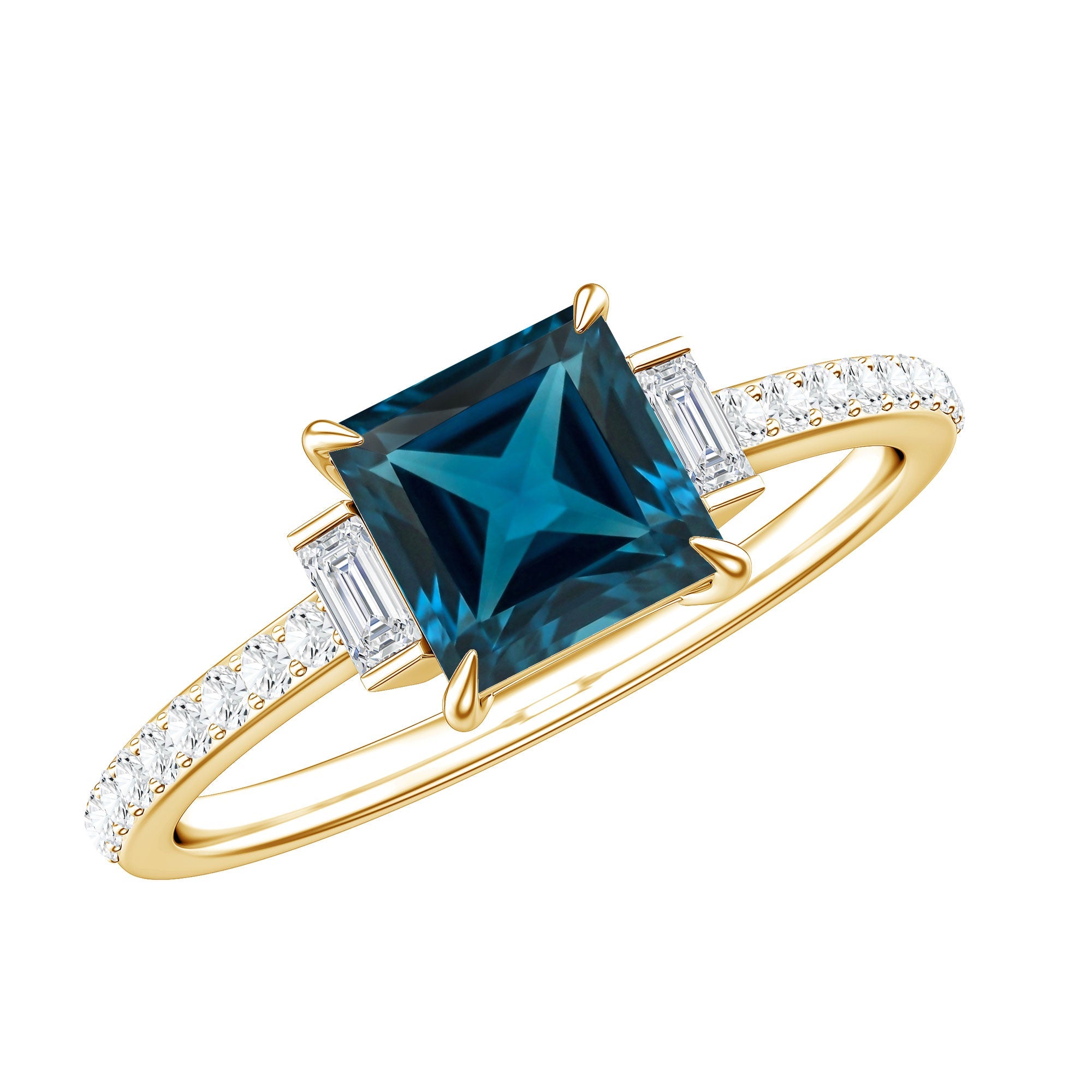 1 Carat Princess Cut London Blue Topaz Engagement Ring with Diamond