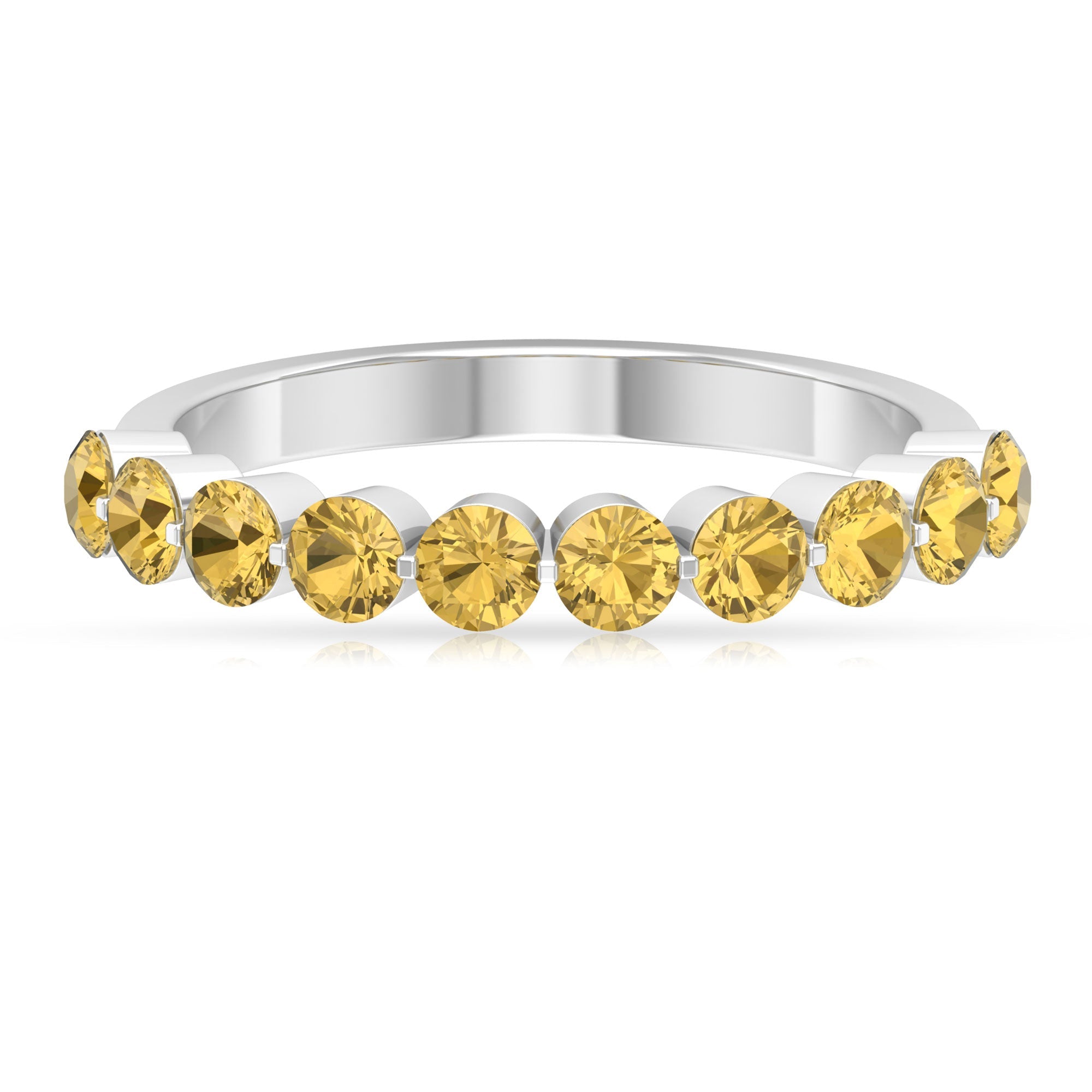 Citrine Eternity Ring – Half Eternity Band with Floating Round Yellow Stones