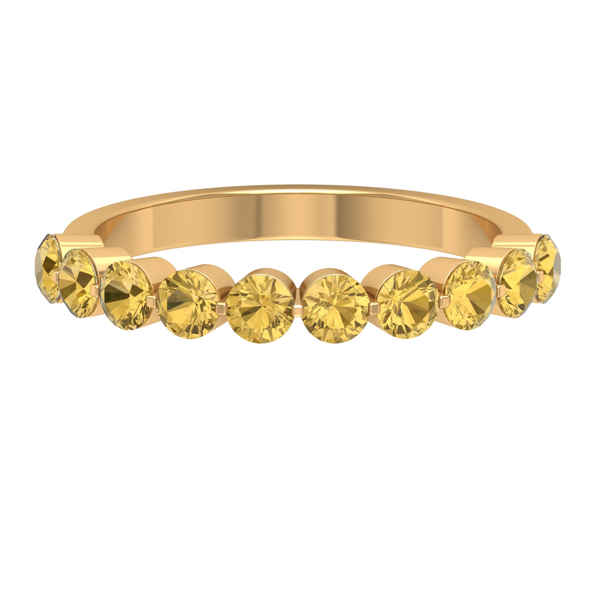 Citrine Eternity Ring – Half Eternity Band with Floating Round Yellow Stones