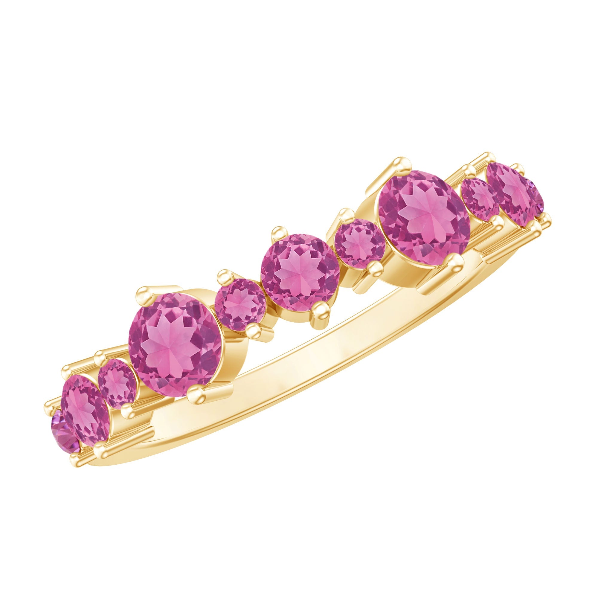 Pink Tourmaline Ring – Half Eternity Band With AAA Quality Round Cut Stones