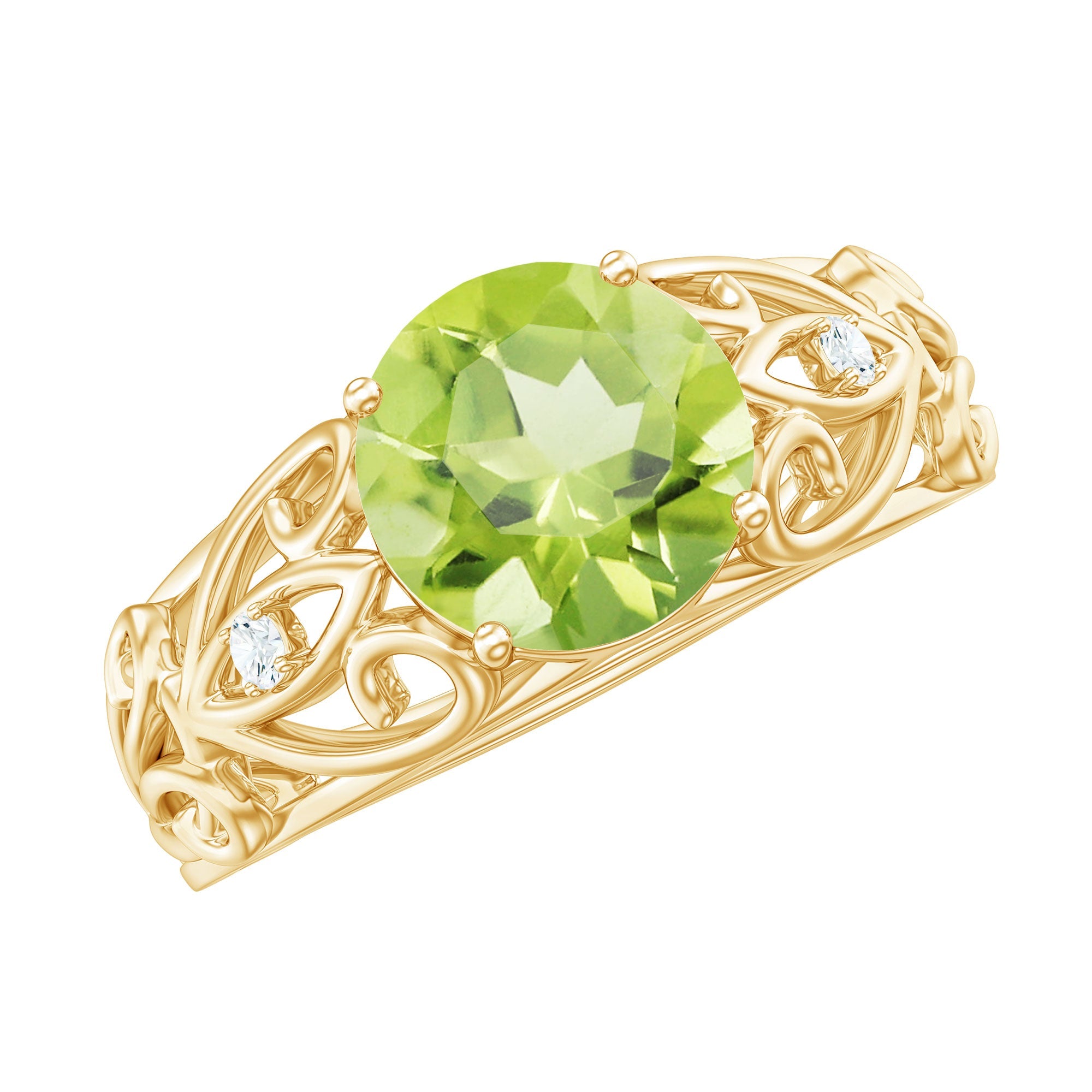 Peridot Engagement Ring – Vintage 2 Carat Round Cut Green Gemstone Band