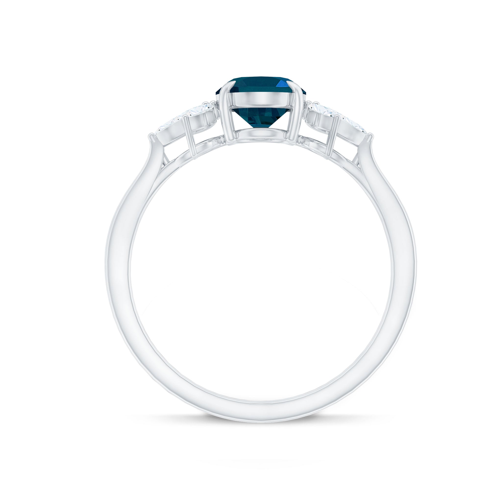 Oval Cut London Blue Topaz Engagement Ring with Diamond Trio