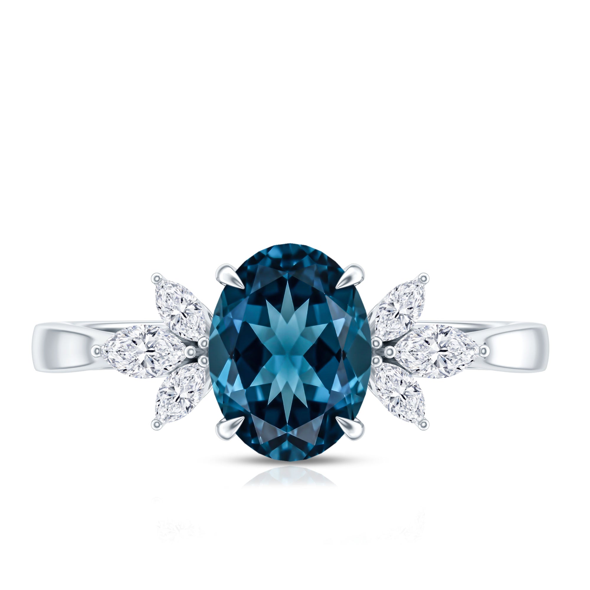 Oval Cut London Blue Topaz Engagement Ring with Diamond Trio